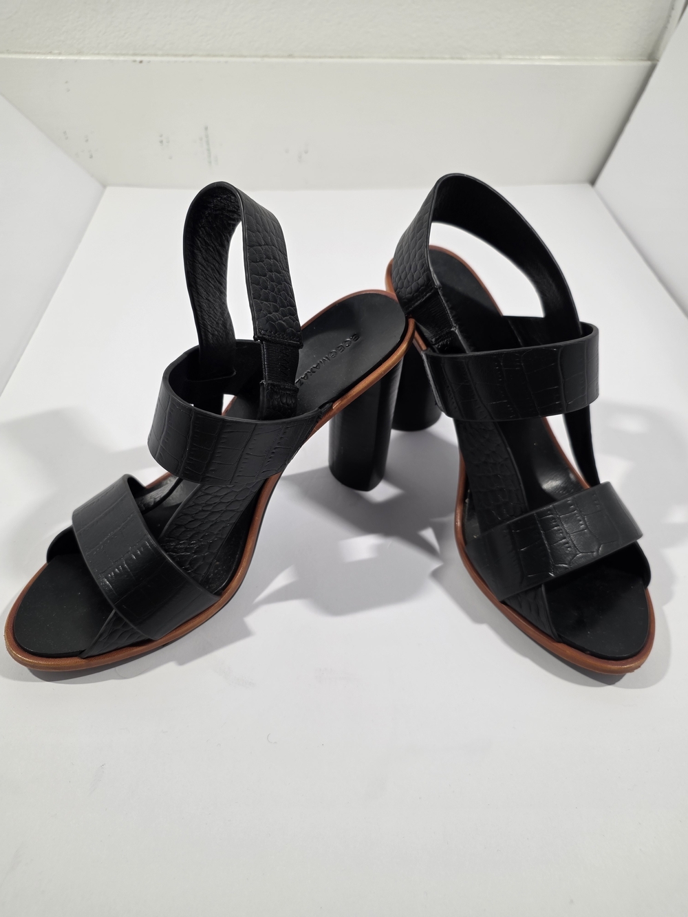 BCBG Black Croc-Embossed Slingback Block Heels